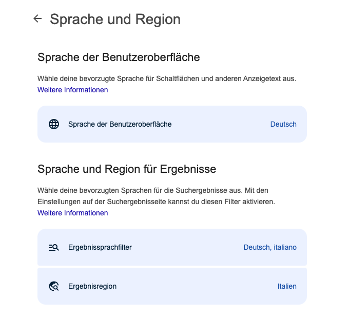 Google-Suche Sprache und Region einstellen