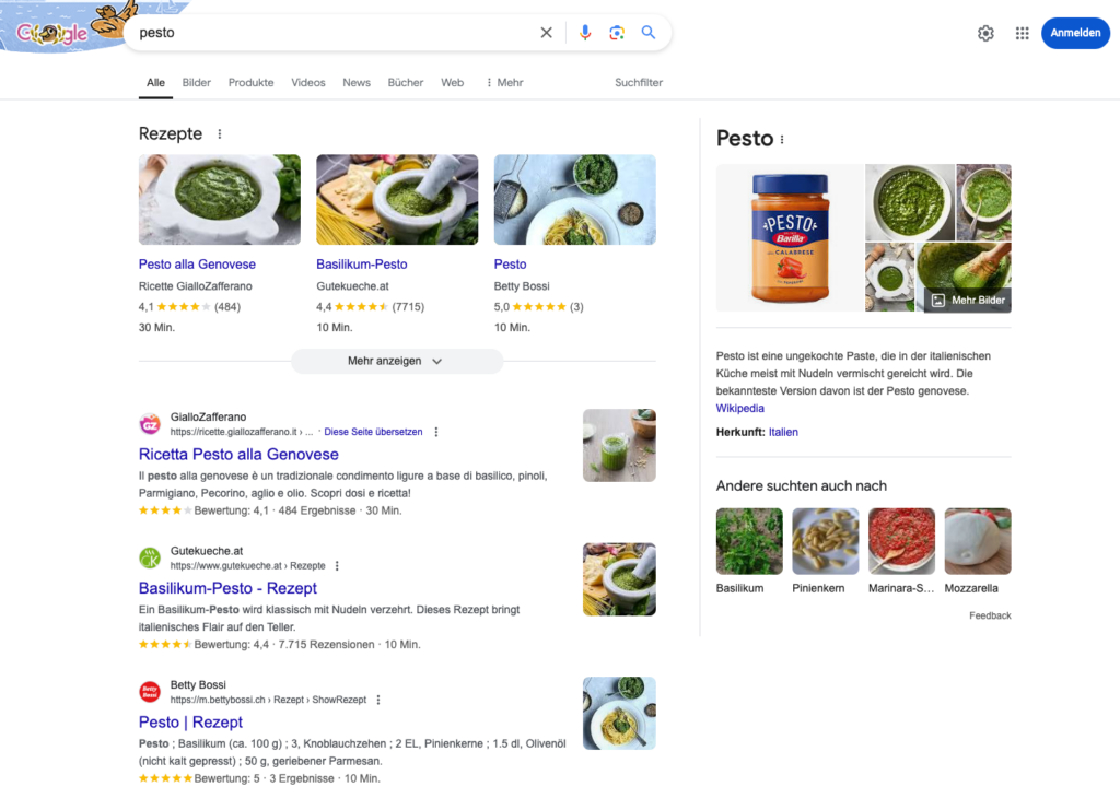 Google-Recherche Pesto in Italien